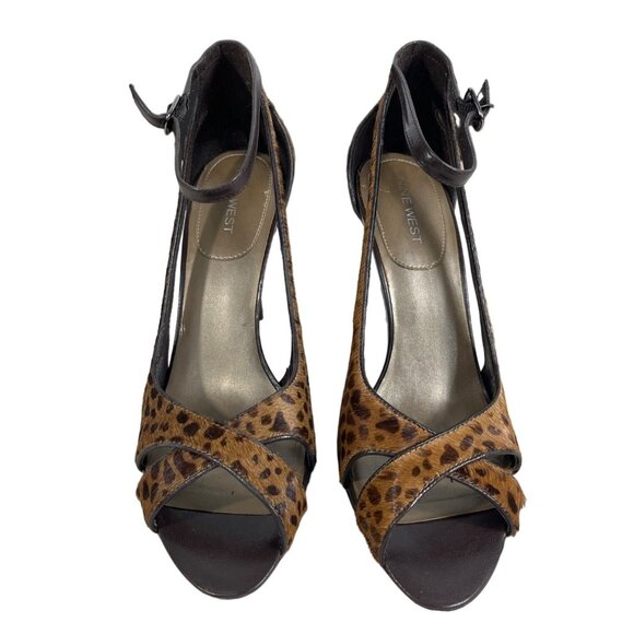 Nine West Women's Animal Suede Leather High Heels w/ Peek Toes Sz 9M - Picture 2 of 9